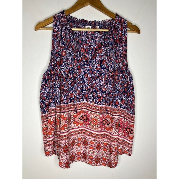 GAP Tops - Gap Women's Medium Blue Red Sleeveless Floral Blouse